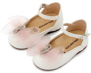 Γαλλικό Γοβάκι με Φιόγκο και Στρας BW4890  Εκρού Ροζ