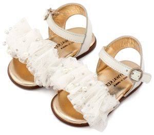 Πέδιλο με Χειροποίητο Διακοσμητικό απο Τούλι και PRI2656 Εκρού