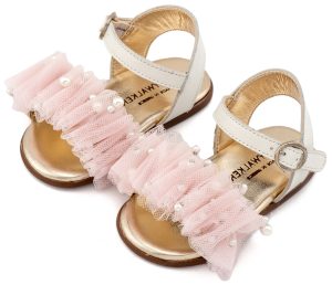 Πέδιλο με Χειροποίητο Διακοσμητικό απο Τούλι και PRI2656 Εκρού Ροζ