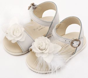 Πέδιλο Διακοσμημένο με Χειροποίητο Λουλούδι με Πούπουλα PRI2662 Λευκό