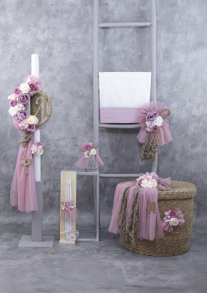 Σετ Βάπτισης "Natural Rope & Roses" με Μονόγραμμα e734